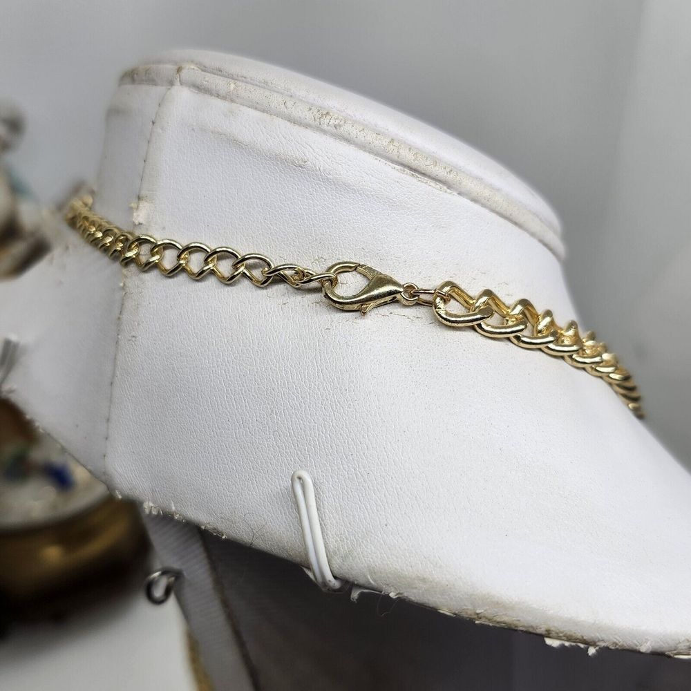 Gold Tone Layered Chain Necklace With Pink Rhinestones - Picture 7 of 7
